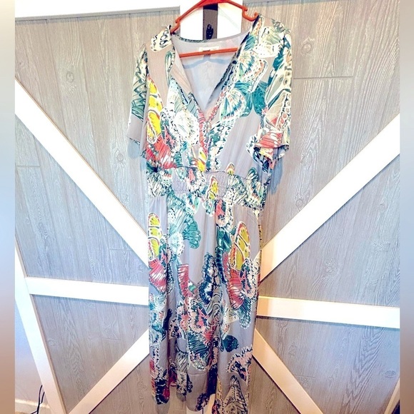 Coldwater Creek Dresses & Skirts - 389. Butterfly print, smocked empire waist, flutter sleeves fully lined dress